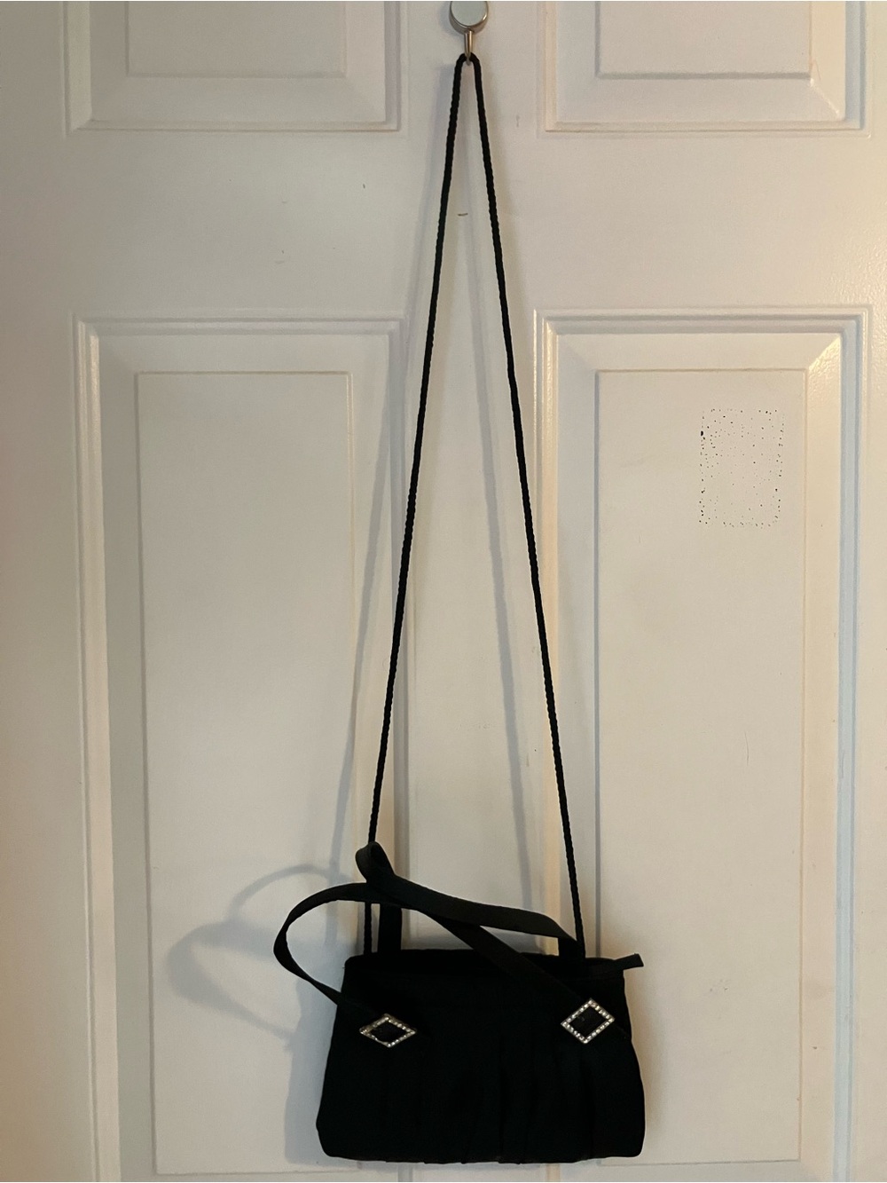 Black Mini Shoulder Bag with Rhinestone Accents